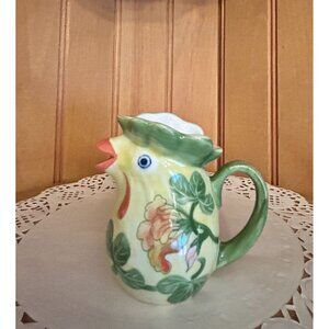 Vintage Andrea by Sadek Rooster Miniature Porcelain Orange Green Creamer
